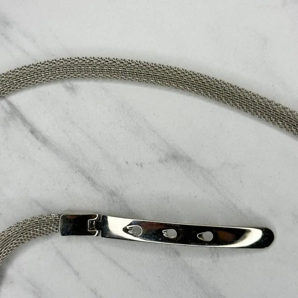 Silver Tone Metal Mesh Chain Belt Oval Bar Stations Buckle Large (L) ✨